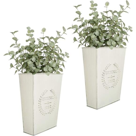 Set of 2 Farmhouse Metal Wall Planter,Rustic Wall Decor Country Hanging WallVase - Picture 1 of 7